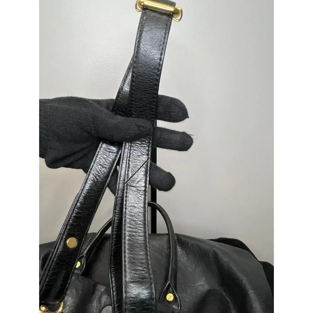 Tory Burch Black Pebbled Leather Large Slouch Tote Satchel Shoulder Bag